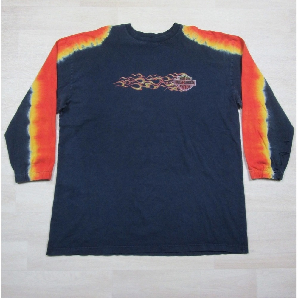 Vintage Y2K 90s Harley Davidson Long Sleeve Shirt (L) Flames Biker Pikes Peak CO